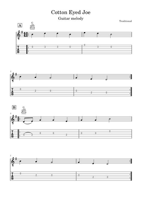 Cotton Eyed Joe Misc Tunes Cotton Eyed Joe Sheet Music For Guitar