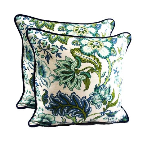 Set Of 2 Floral Botanical Pillow Covers Crawford Azure Square Etsy