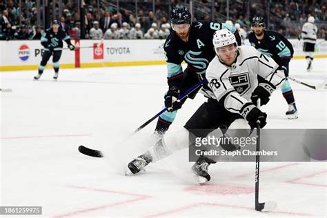 Alex Laferriere of the Los Angeles Kings skates against the Seattle ...