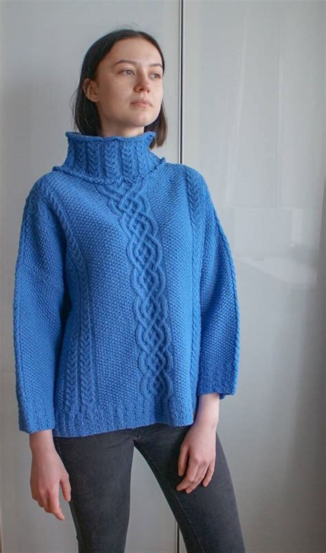 Celtic Patterns Sweater Handmade Blue Sweater Natural Wool Etsy