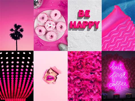 Neon Pink Wall Collage Kit Digital Hot Pink Aesthetic Room Etsy