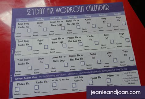 21 Day Fix Workout Calendar and 3 Week Exercise Calendar