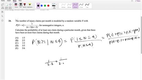 SOA Exam P Question 24 Conditional Probability Of Discrete Function