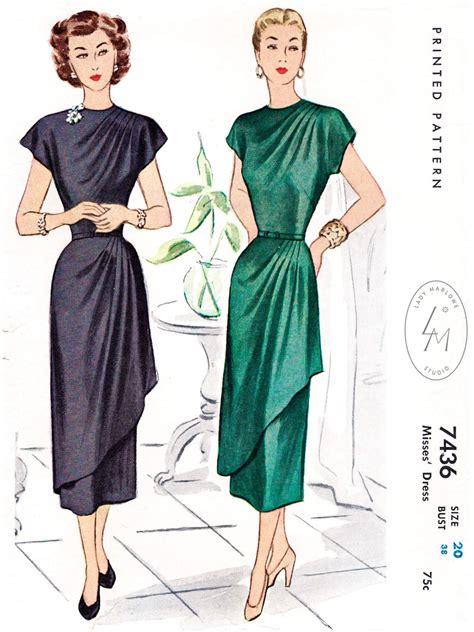 1940 Vintage Sewing Pattern 1940s Cocktail Dress Sewing Pattern