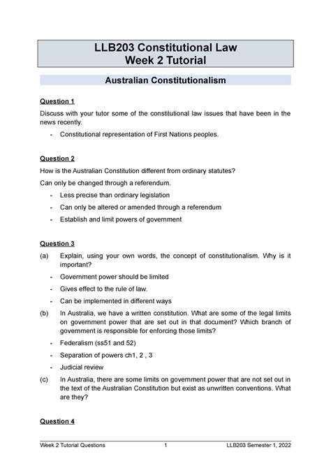 Llb203 Week 2 Tutorial 1 Australian Constitutionalism Llb203