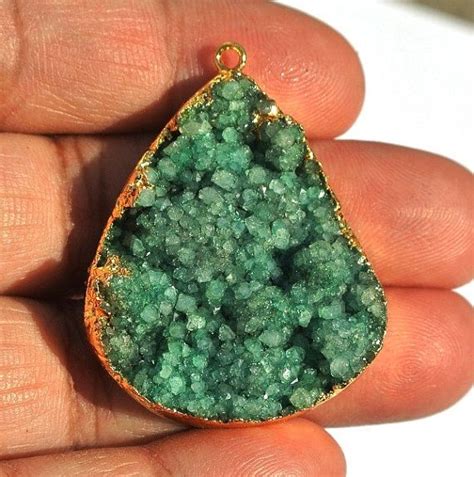 Large 37x32mm 24K Gold Electroplated Edge Green Druzy Heart Etsy