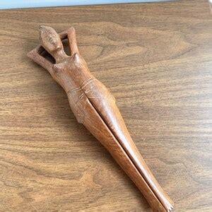 Vintage Solid Wood Nude Woman Statue Heavy Wooden Nut Cracker Naked