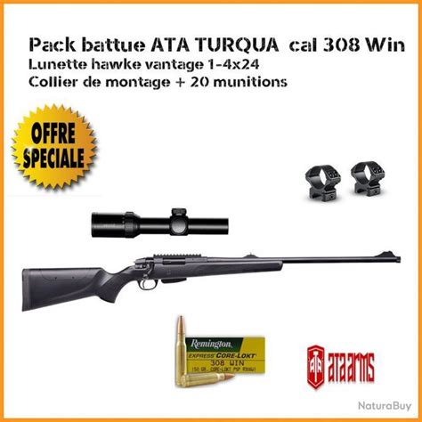 Pack battue ATA TURQUA NOIRE BUSC RÉGLABLE CAL 308 WIN lunette hawke