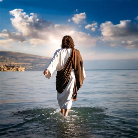 Jesus Christ Walking On Water On The Sea Of Galilee Generative Ai