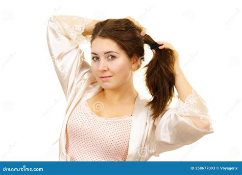 Girl With No Makeup Unties Her Hair Stock Image Image Of Makeup Pure 258677093