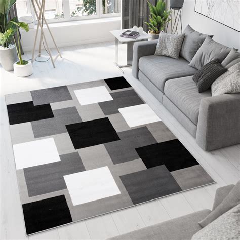 TAPISO Luxury Tapis De Salon Chambre Ado Moderne Gris Noir Blanc