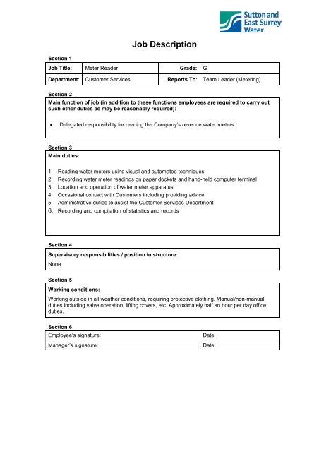 Job Description - Meter Reader