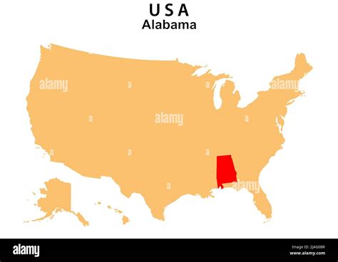 Alabama State map highlighted on USA map. Alabama map on United state ...