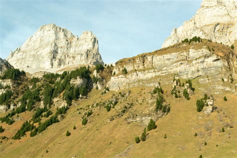 Dramatic Swiss Mountain Panorama At The Klausenpass Region In