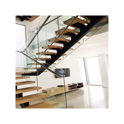 Fashion Design Wood Tread Floating Staircase With Led Light China