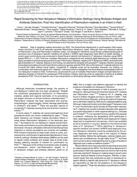 Pdf Rapid Screening For Non Falciparum Malaria In Elimination