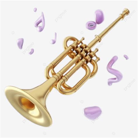 3d Trumpet Golden Fully Decorated Illustration Fully Decorated PNG