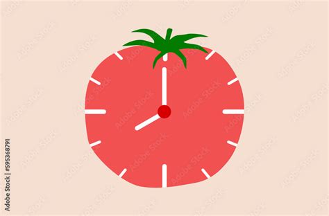 Timer clock vector, tomato timer clock, red tomato clock vector, time management vector ...