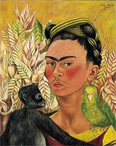 Self Portrait With Monkey And Parrot 1942 Frida Kahlo WikiArt Org