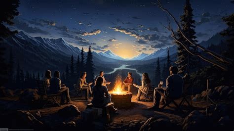 Premium Ai Image A Group Of People Sit Around A Campfire With