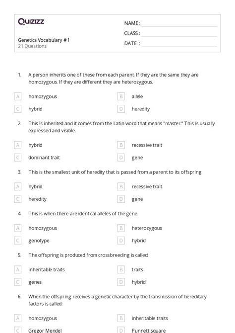 50+ Genetics worksheets on Quizizz | Free & Printable