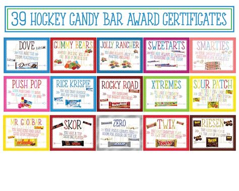 39 Hockey Candy Bar Award Certificates Hockey Player Candy Etsy