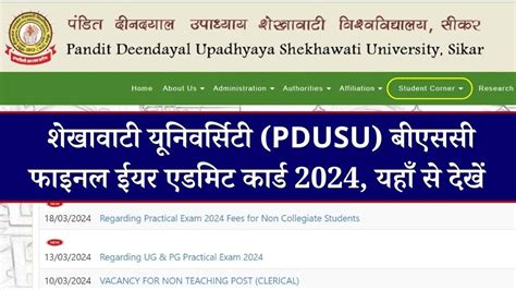 Shekhawati University BSC Final Year Admit Card 2024 शखवट