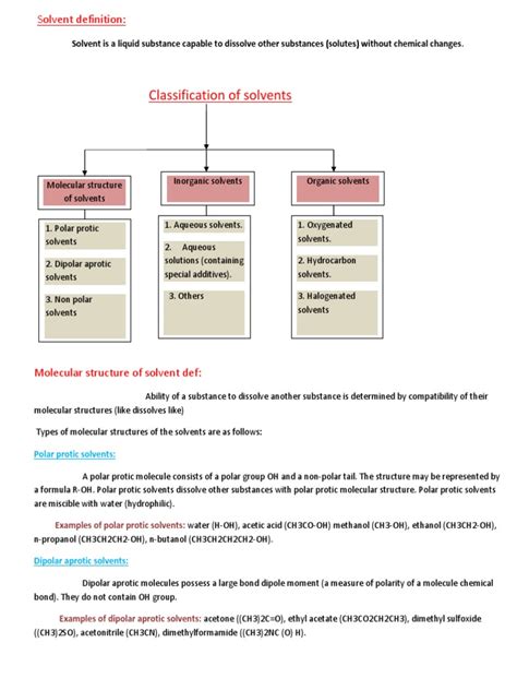 Classification Of Solvents Pdf Solvent Chemical Polarity