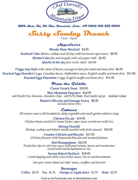 Sunday Brunch Menu | Chef Darrell's Mountain Diner