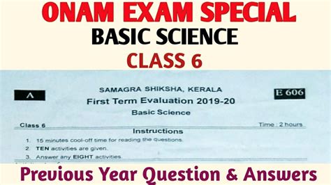 Onam Exam Previous Year Questions And Answers Class 6 Basic Science