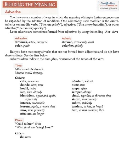 02 Latin 2019_2020: 13 Chapter Ecce Romani Adverbs textbook pages 100-101