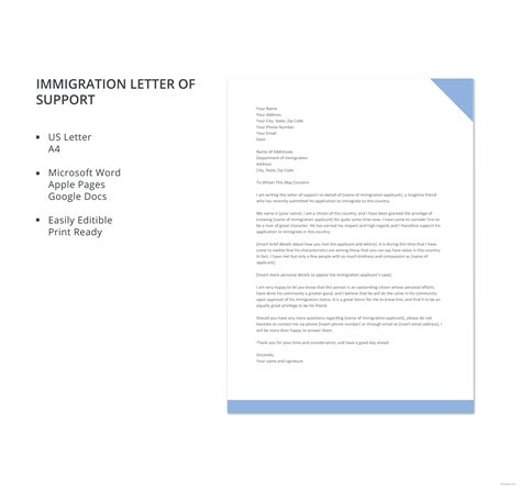 Immigration Letter of Support Template in Microsoft Word, Apple Pages ...