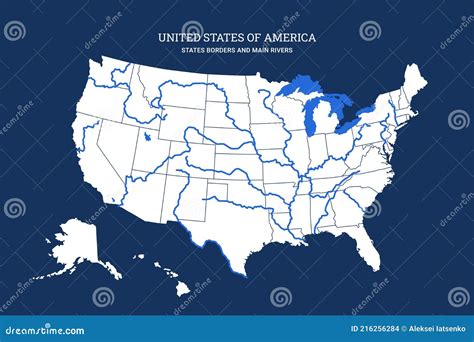 Estados Unidos De América Mapa Gráfico Río Lago Ilustración del Vector ...