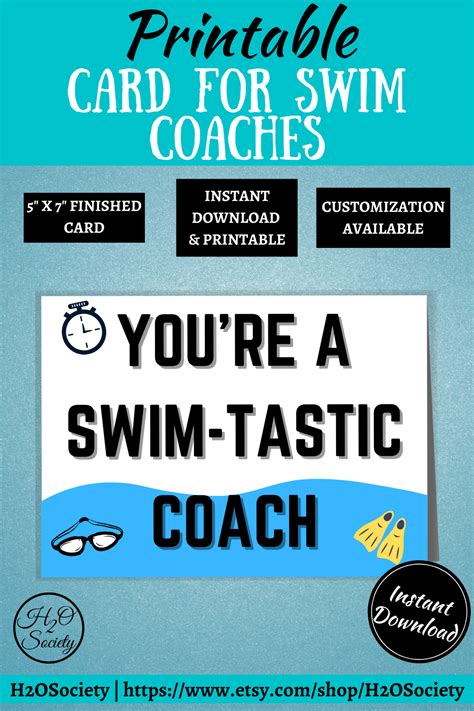 Swim Coach Thank You Card Swim Coach Gift Coach Appreciation Card