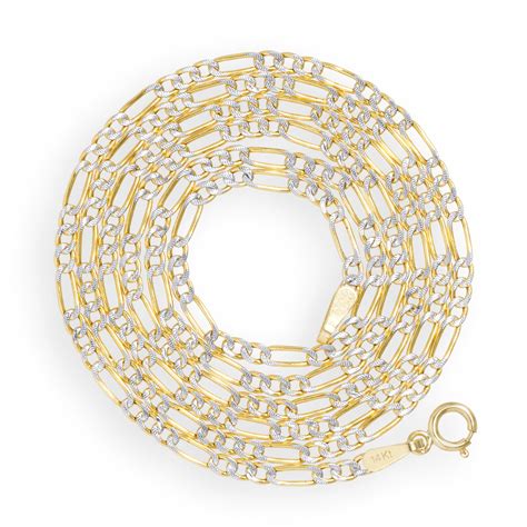 Nuragold K Yellow Gold Solid Mm Figaro Chain Link Diamond Cut Pave