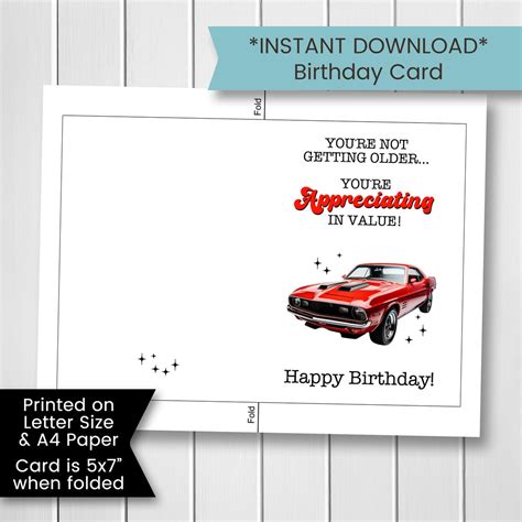 Classic Car Birthday Card Printable Car Birthday Card For Dad Hot Rod