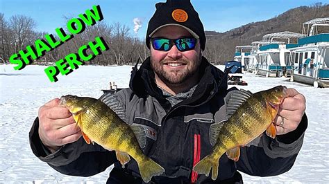 Ice Fishing For Shallow Water Perch On Big River Ice Cooking YouTube