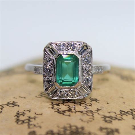 Antique Art Deco Emerald Halo Engagement Ring | Deco Shop