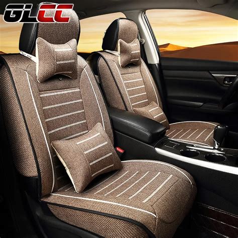 Brand New Car Seat Covers styling Luxury linen Front&Rear Complete Set Universal 5 Seats Car ...