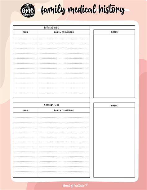 Family Health History Worksheet 4