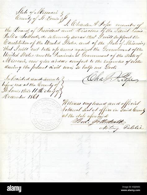 Loyalty Oath Of Charles A Pope Of Missouri County Of Stlouis Stock