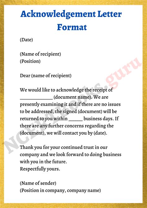 Acknowledgement Letter Format Samples How To Write An