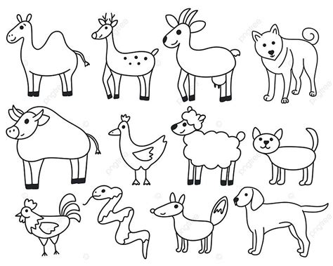 Doodle Simple Animals Set Isolated Hand Drawn Icon Vector, Animal ...