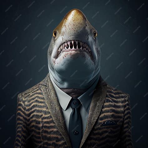 A shark wearing a suit with a shirt that says shark on it. | Premium AI ...