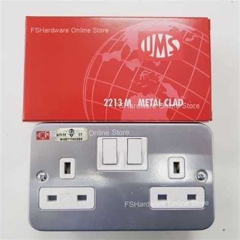 Ums 2213m 13amp 2 Gang Metal Clad Double Switch Socket Outlet Shopee