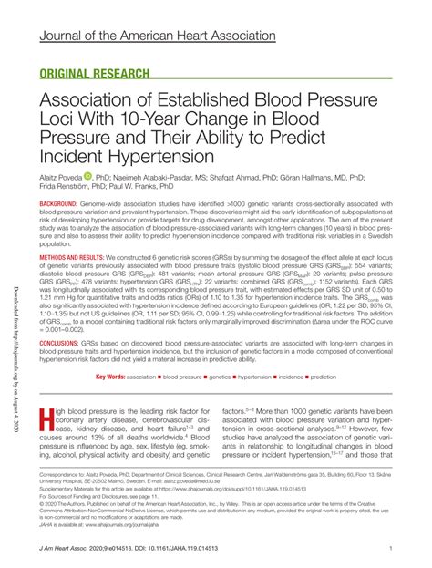 PDF Association Of Established Blood Pressure Loci With 10Year