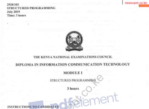 Structured Programming Knec Past Papers Latest Ke