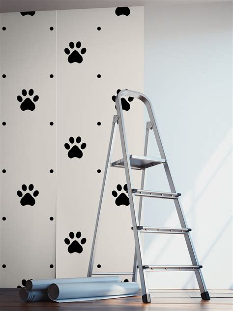 White Wallpaper With Black Dog Paw Pattern for Kids Self - Etsy