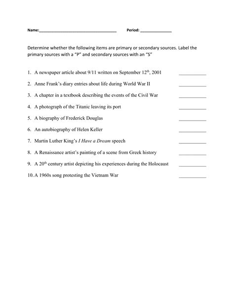 Primary Vs Secondary Sources Worksheet This Is A Quick And E