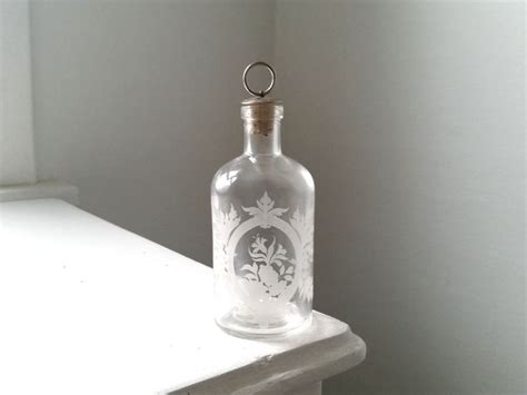 Antique Etched Bottle Vintage Glass Bottle With Stopper Etsy Glass Bottle With Stopper